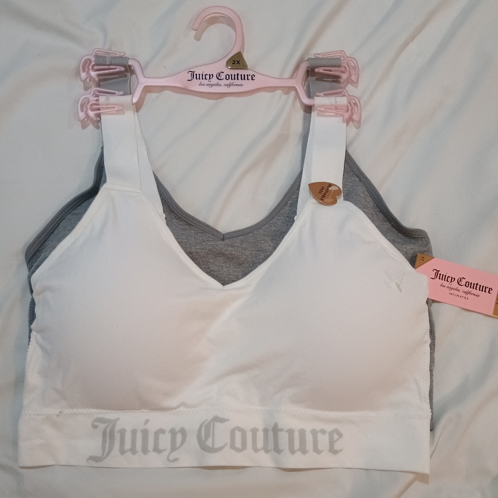 New Juicy Couture White & Gray 2 Pk Sportsbra Set Wide Adjustable Straps Size 2X
